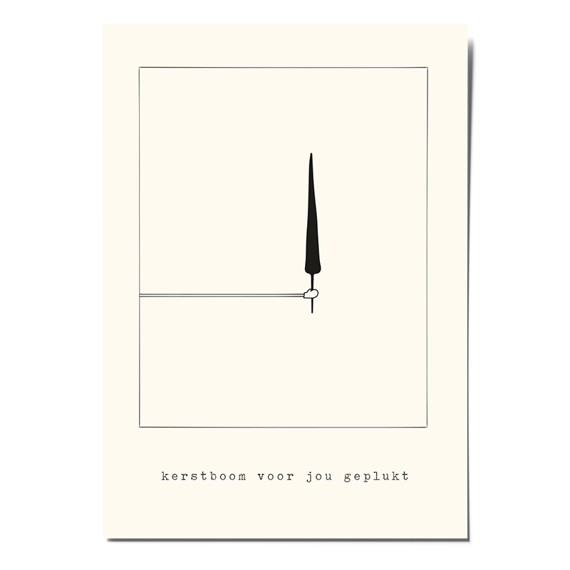 Minimalistische zwart-witte kerstkaart - kerstboom geplukt - DE.sign