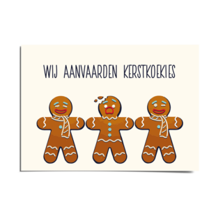 Grappige kerstkaart met gingerbread-mannetjes - Wij aanvaarden kerstkoekjes - DE.sign