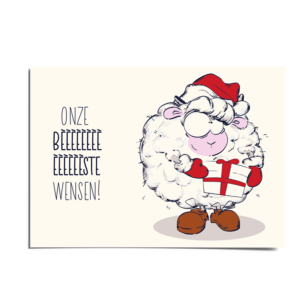 Leuke kerstkaart met schaap en woordspeling - Onze beeeeeeeeeeeeste wensen - DE.sign