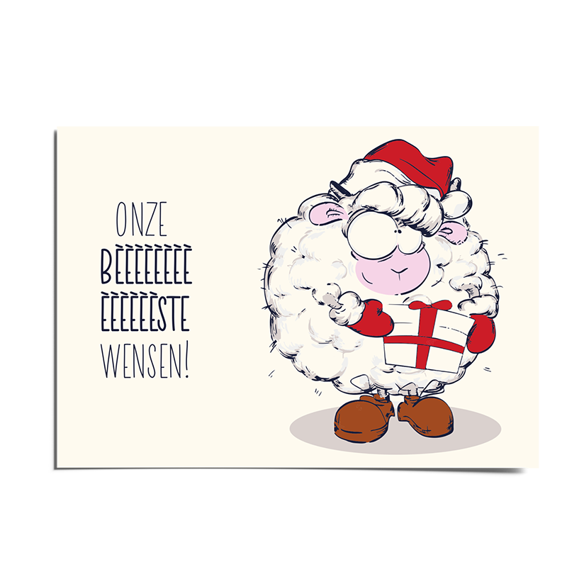 Leuke kerstkaart met schaap en woordspeling - Onze beeeeeeeeeeeeste wensen - DE.sign