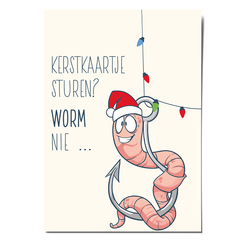 Grappige kerstkaart met worm met kerstmuts - Kerstkaartje sturen? Worm nie - DE.sign