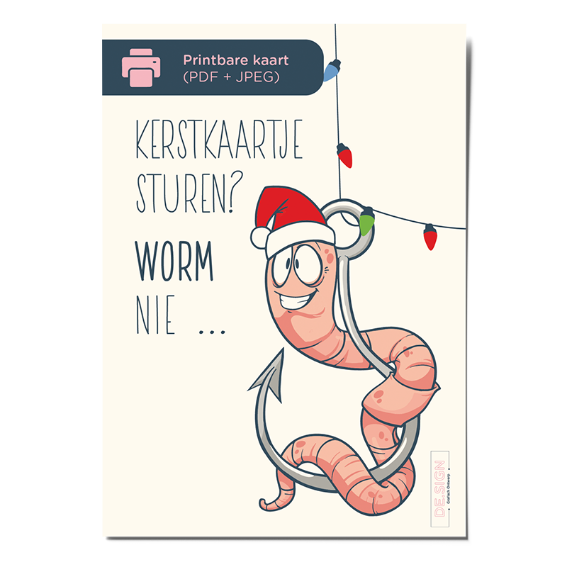 Digitale kerstkaart Worm - Printbare download van DE.sign